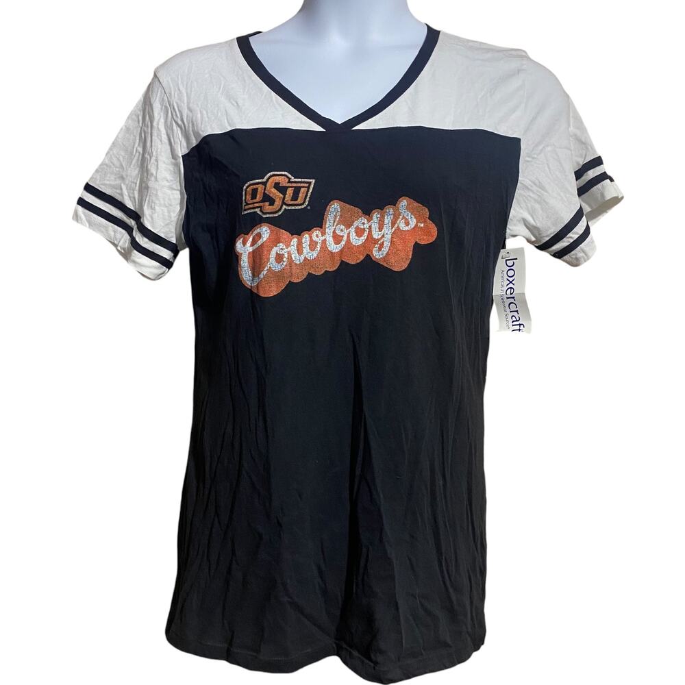 NWT boxercraft OSU COWBOYS black and white powder puff style tee women's fit XXL